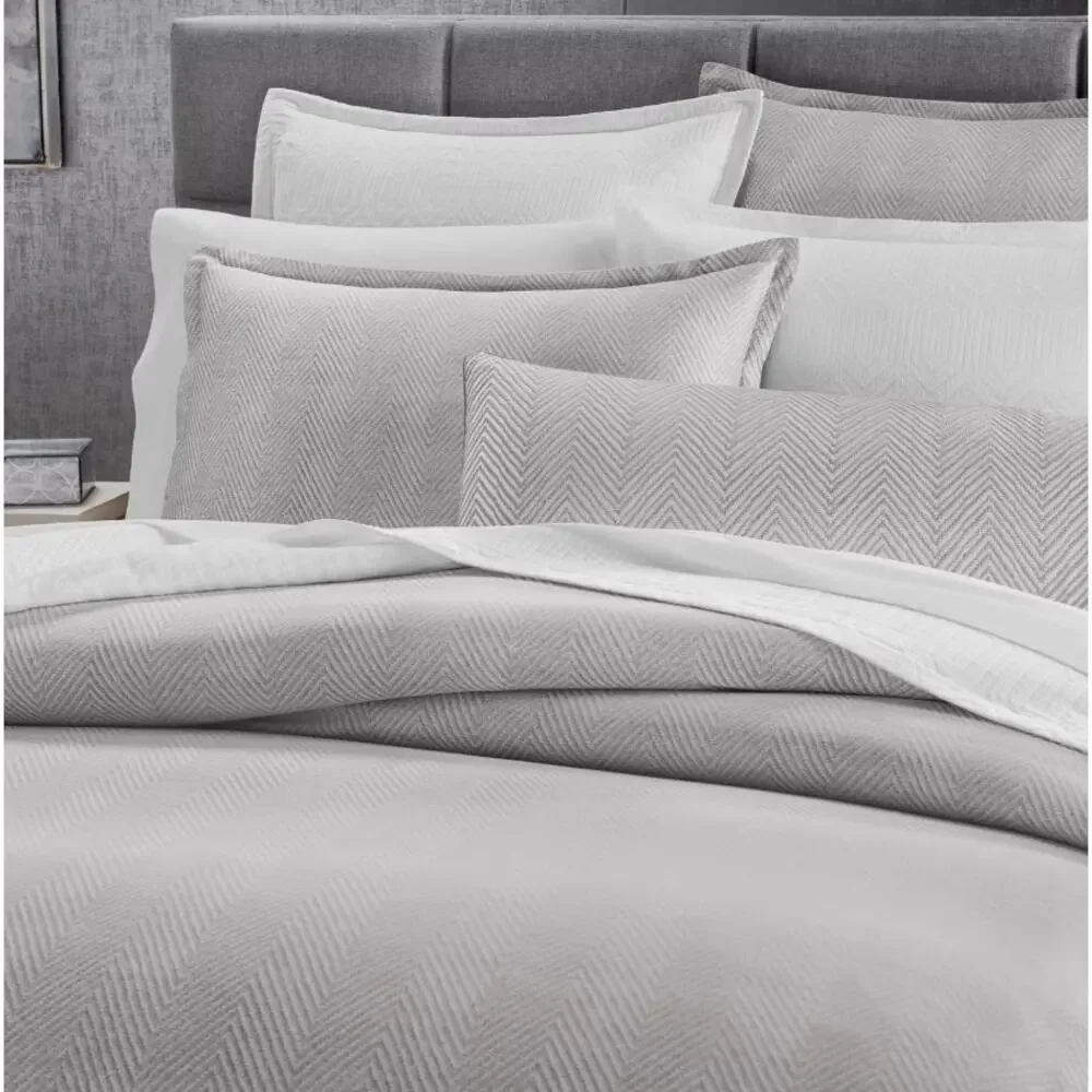 Hudson Park Palermo Euro Pillow Sham Gray Chevron Pattern Italy 100% Cotton